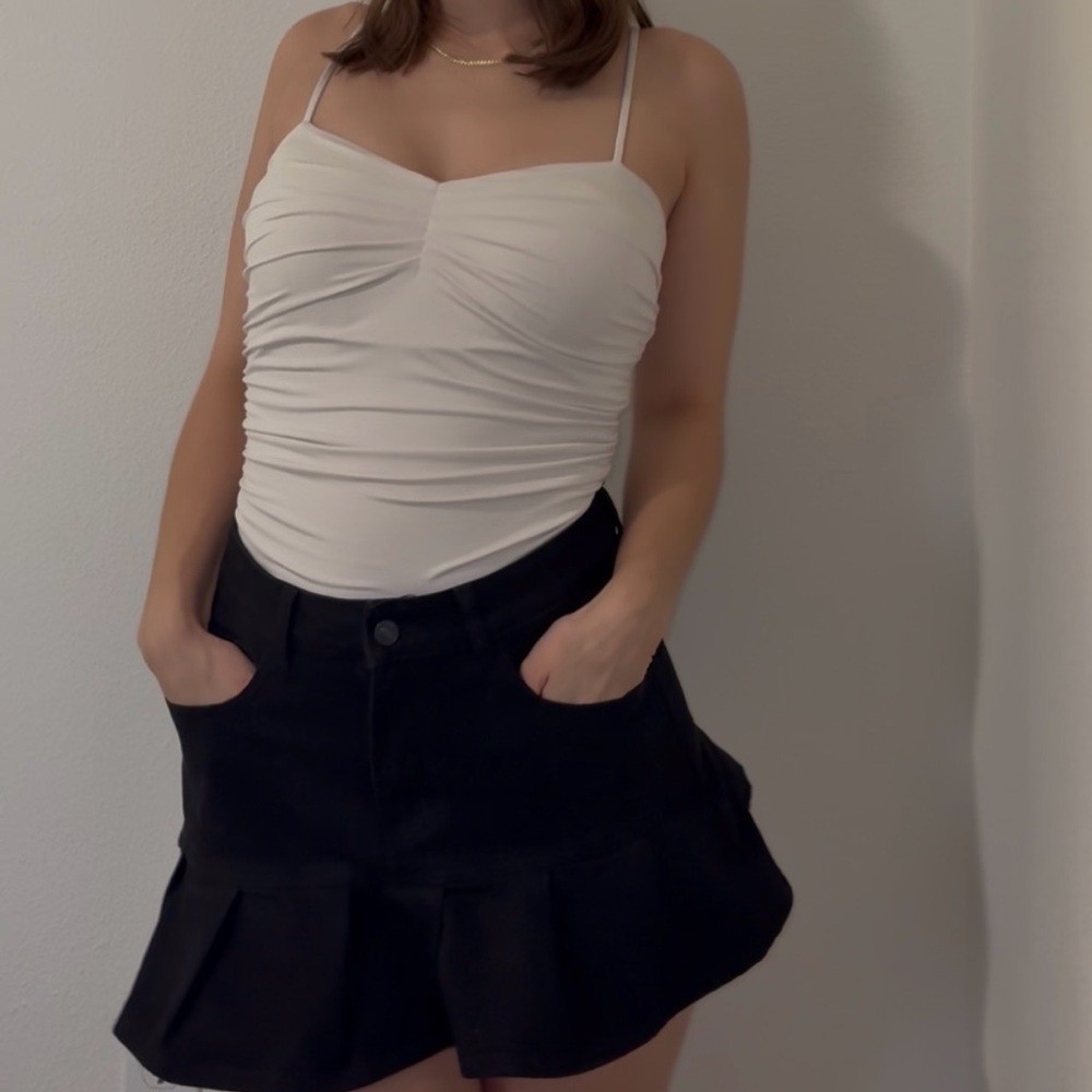 EXPRESS White Ruched body contour Bodysuit